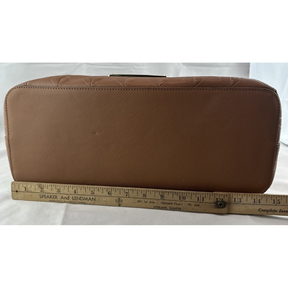 Betsey Johnson Heart Embossed Brown Triple Compartment Large Satchel Purse Tote - Picture 10 of 16